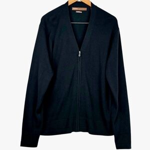 Perry Ellis Black Merino Wool Blend Long Sleeve Zip Up V-Neck Cardigan Sweater L